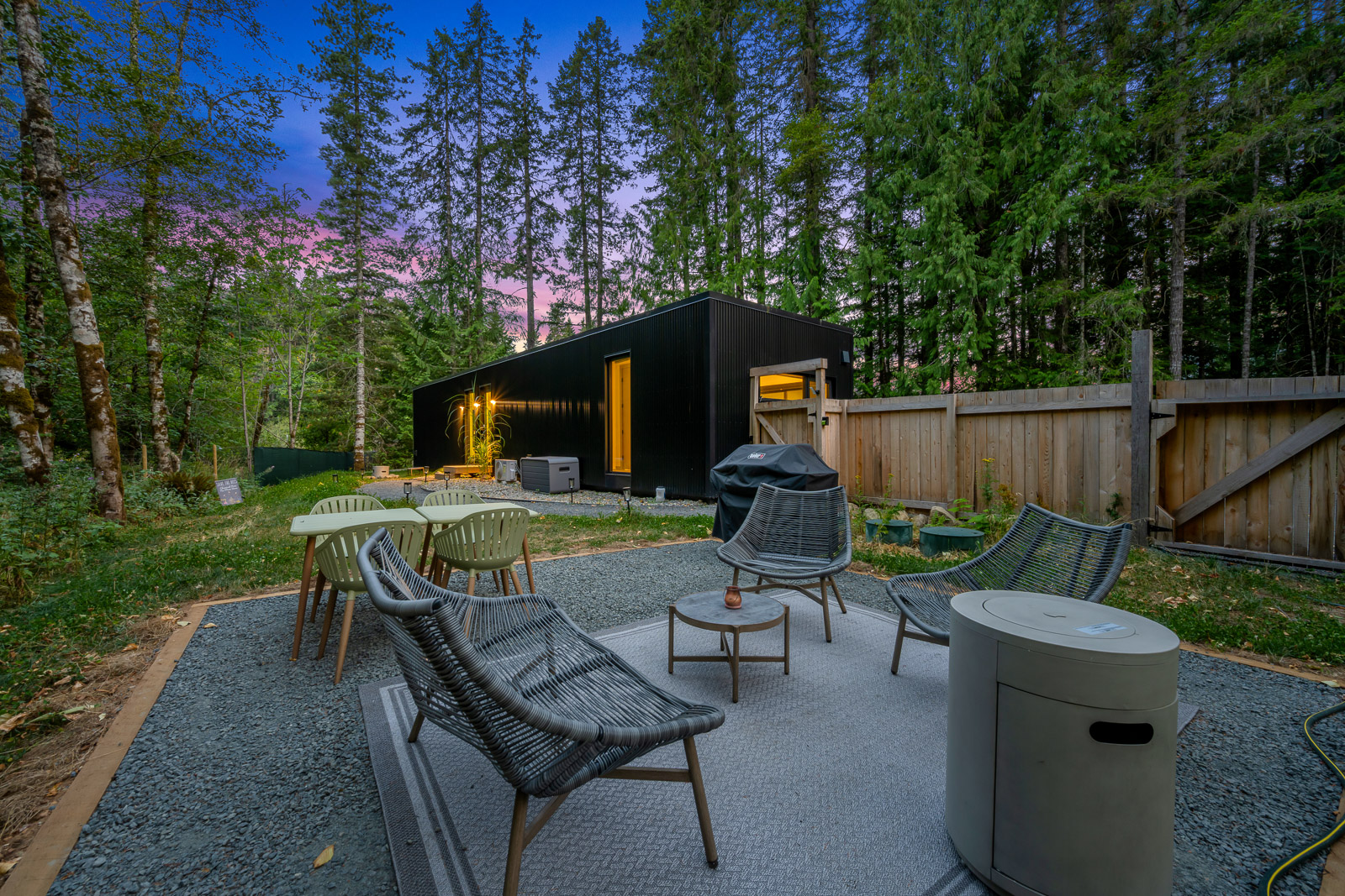 Guest house yard at twilight